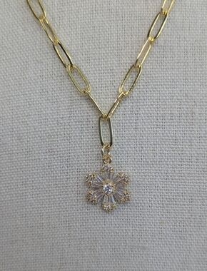 Bourbon And Bowties Gold Chain Necklace with Flower Crystal Pendant - Dainty